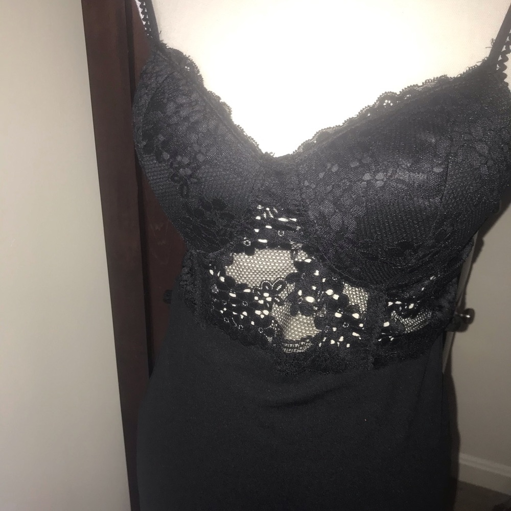 Black lace bralette and ponte knit pencil skirt